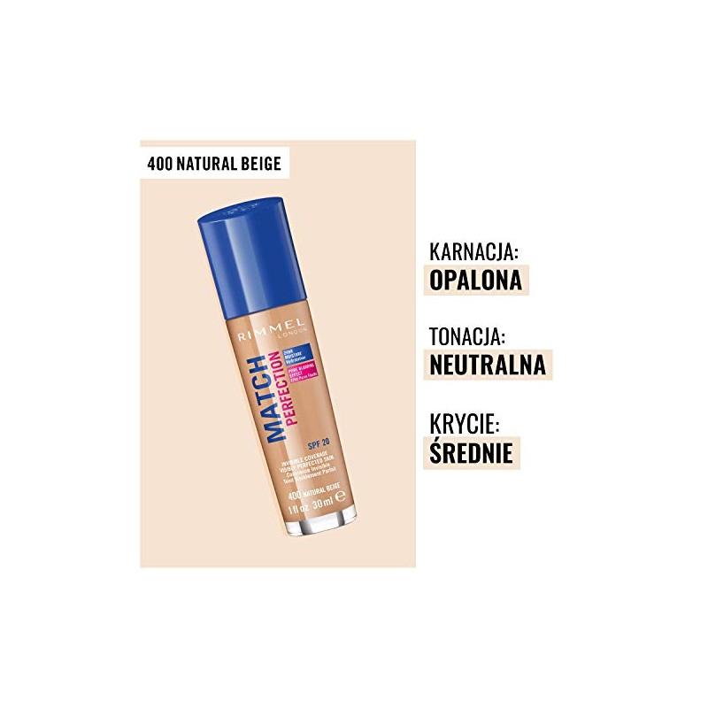 Rimmel Rimmel Match Perfection Foundation 400 Natural Beige, Medium Coverage,