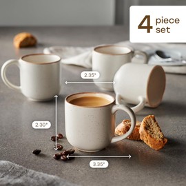 Maison Neuve Riverside Espresso Mugs Set of 4, 3.3fl oz Small Coffee Cups, Mini Stoneware Espresso Shot Cups, Speckled Matte Finish, Microwave & Dishwasher Safe - Oxford White