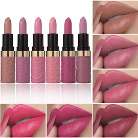 Juego de 6 pintalabios mate BONNIE CHOICE, color marrón, nude, rosa, morado, rosa y rojo, para mujer, de terciopelo, de larga duración, resistente al 