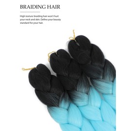 Yamel Ombre Braiding Hair Kanekalon Braiding Hair Synthetic Hair Extensions for Braiding Crochet Twist Box Braids 24 Inch 2 Tone Black to Light Blue 3 Packs Jumbo Braiding Hair