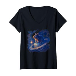 Womens Galaxy Degu Planet Saturn Fantasy V-Neck T-Shirt