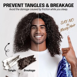 Fittia Satin Bonnet for Men Sleeping: Large for Long Braid Curls, Reversible Nightcaps for Hair Smooth No Crease, Adjustbale Blue