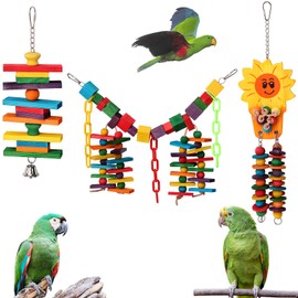 NEXT VOGUE Set of 3 Natural Wood Parrot Toys - Ideal for Small & Medium Parrots. Safe & Durable Chew Toys Promote Mental Stimulation & Beak Health. Handcrafted Bird Toys for Enriching Playtime