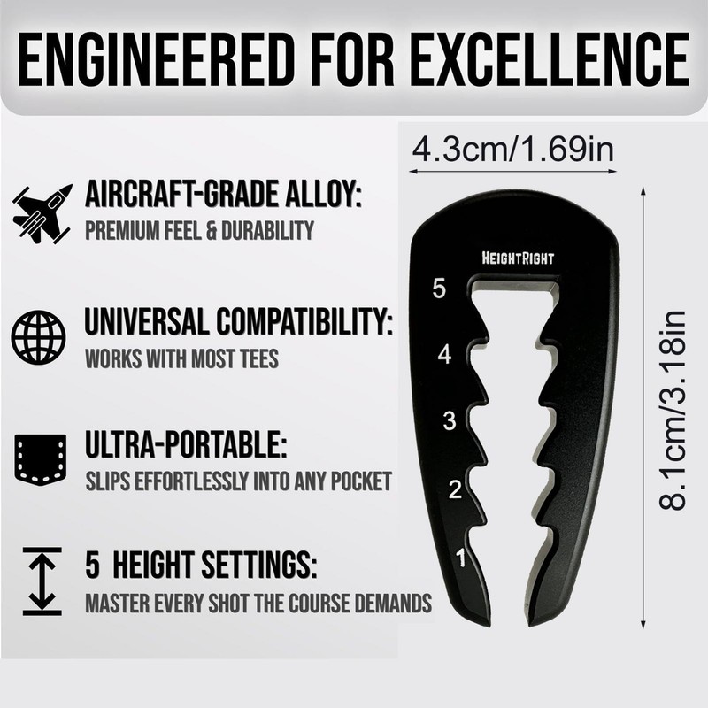 Precision Adjustable Golf Tee Height Setter Setup Tool, Golf Ball