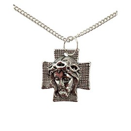 Silver Plated Necklace Jesus Face Mask Bust Pendant