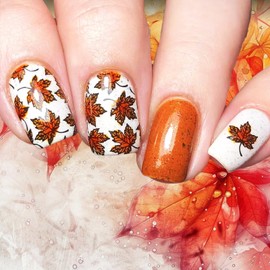 24Pcs Maple Leaf Press on Nails Thanksgiving Medium Square False Nails Fall Leaves Stick on Fingernails Glossy Orange Gradient Acrylic Fake Nail Autumn Gel Glue on Nail for Coquette Women Girls