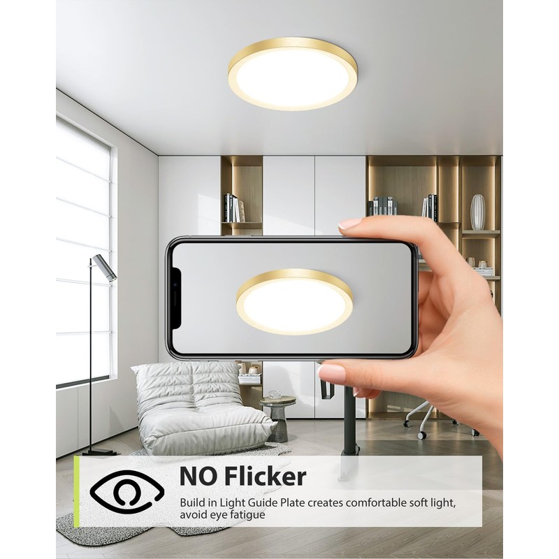 hepside 1PACK Flush Mount LED Ceiling Light Fixture Golden, 12Inch