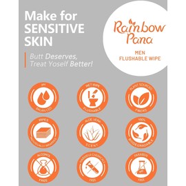 RainbowPana 120 Count Flushable Wipes for Men: ON-THE-GO, Individually Wrapped | Butt Wipes, Travel Wipes | Lightly Scented - Vitamin C, E, Aloe, Plant Extract | Hypoallergenic, Sensitive Skin