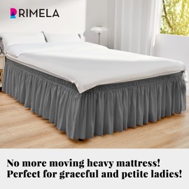 RIMELA Grey Bed Skirt Queen Size 15 Inch Drop Solid Dust Ruffles Wrinkle and Fade Resistant with Elastic Belt Light Gray Bedskirt for Adjustabl Bed & Matress & Box Spring