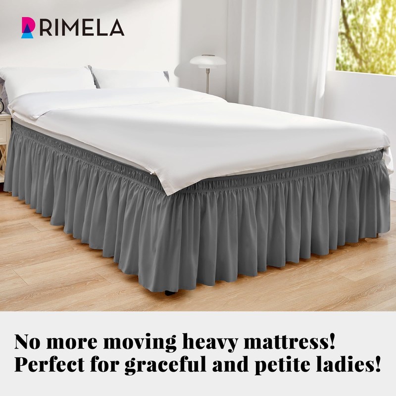 RIMELA Grey Bed Skirt Queen Size 15 Inch Drop Solid