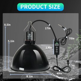 REPTI HOME Reptile Light Fixture with Dimming Thermostat, 8.5 Inch Deep Dome Light Fixture with Timer, Reptile Aluminum Dome Fixture for Basking/Heat/UVA/UVB Lamp Bulb