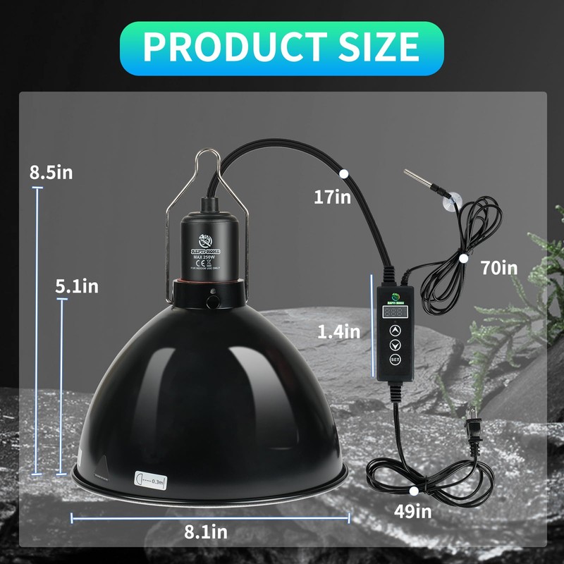 REPTI HOME Reptile Light Fixture with Dimming Thermostat, 8.5 Inch