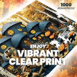 lamplig Puzzles for Adults 1000 Pieces, Fall Puzzle Forest Mushroom Jigsaw Puzzle, Stone House Puzzles 1000 Pieces, Creative Games and Gifts Thanksgiving Puzzle for Adults (27.5"x19.6"), 1:1 Poster