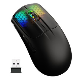 ATTACK SHARK X5 Ultra-leichte kabellose Gaming-Mäuse 49g,Tri-Mode Kabelgebunden/2.4G/BT5.0,PAW3312 PixArt Optischer Sensor,bis zu 4000DPI,RGB mit Langer Batterielebensdauer für Büro/Spiel-Schwarz