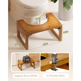AmazerBath 8.5 Inches Bamboo Toilet Stool Squat for Adult, Foldable Squatting Potty Stool for Bathroom, 0.79" Thickness Poop Stool with Non-Slip Strip, No Assembly Required, Dark Wood Color