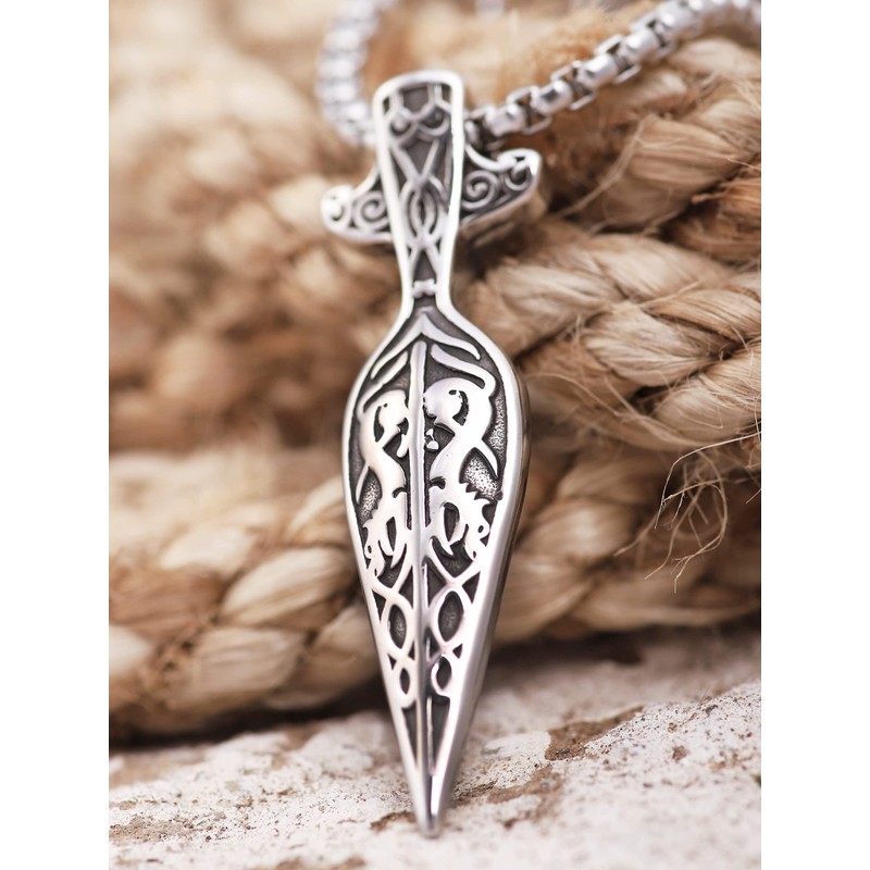 HAQUIL Viking Necklace, Stainless Steel Odin Gungnir Pendant, Box Chain,