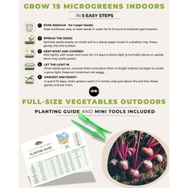15 Tactiko Rapid Growth Microgreens & Vegetable Seed Kit – Heirloom Non-GMO Grown in USA – for Everyday or Survival Use – Sprout Indoors or Grow Full-Size Veggies in Soil, Containers, or Hydroponics