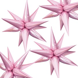 4pcs Light Pink 26'' Explosion Star Aluminum Foil Balloons Starburst Cone Mylar Balloons Light Pink Spike Point Star Balloons for Birthday Party Wedding Baby Shower Photo Backdrop Decoration