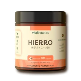 Hierro con Vitamina C. 60 capsulas de 500mg (2 meses). VitalBotanics. Suplemento Alimenticio Multivitamnico para Hombre y Mujer. Libre de Gluten y... 