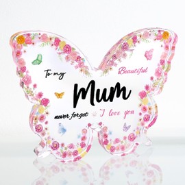 Gifts for Mum, Mum Birthday Gifts Acrylic Butterfly Plaque Decoration, Unique Mothers Day Present for Mum, Birthday Presents for Mum, Mothers Birthday Gifts