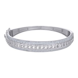 Auriga Fine Jewelry 925 Sterling Silver Cubic Zirconia Cuban Link Fashion Bangle Bracelet
