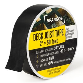 SPARGOS Deck Joist Tape for Decking, Black, 2' x 50" Feet Roll, 1-Pack – Self-Adhesive Butyl Waterproof Flashing Tape, Protects Deck Beams from Rot and Decay, Easy-to-Apply