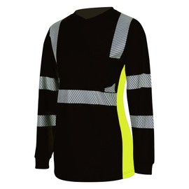 PALAMLY Safety Shirts for Women High Visibility T Shirts Reflective Class 2 ANSI Hi Vis Construction Work Long Sleeve (Black,L)
