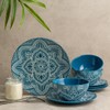 Bzyoo 12-Piece Ceramic Dinnerware Set: La La Mandala Blue Dish