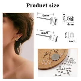 TOAOB 500pcs Earring Posts Stainless Steel 4mm 6mm Flat Pad Earring Studs and Butterfly Earring Backs and Rubber Safety Earring Backs for Jewelry Making Findings