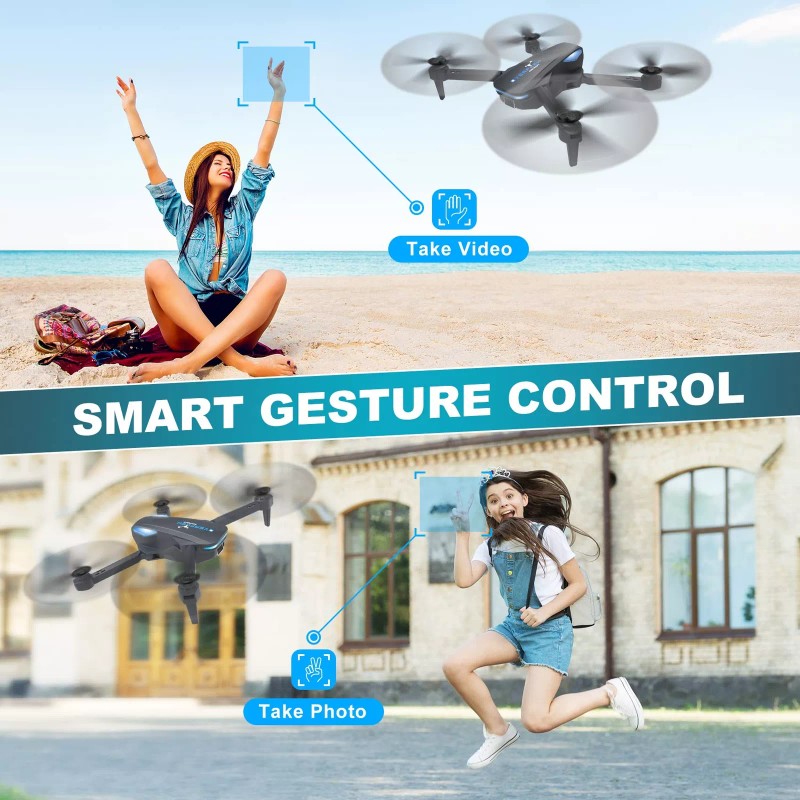 Hiturbo Foldable FPV Drone with 1080P Camera Voice Control for