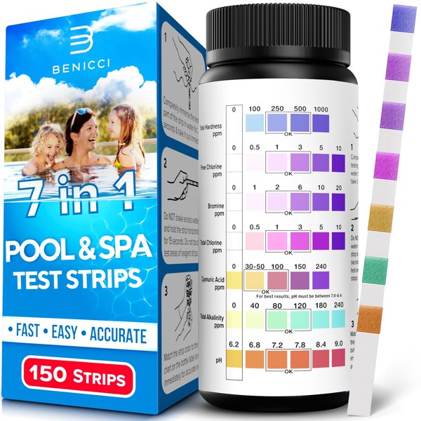 7-in-1 Accurate Pool Test Strips - 150 Hot Tub Spa