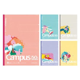 Kokuyo No-3CATN-L39X5 Campus Notebook, Limited 50th Anniversary Semi-B5, Dotted A-Ruled, Pack of 5 Colors