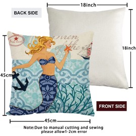 BINXWA Set of 4 Cushion Covers, 45 x 45 cm, Maritime Theme, Decorative Cushion Cover, Cotton Linen Cushion Cover, Sofa Cushion Cover, Outdoor Garden Decoration