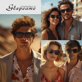 Glapeame Polarised Sunglasses for Men and Women, Black, UV400, Unisex, Retro, Vintage, Classic, Polarised Sports Glasses for Driving and Camping