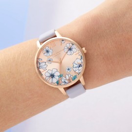 Olivia Burton Groovy Blooms OB16AN03 Women's Analogue Quartz Watch with Purple Leather Strap, Rose Gold, Strap.