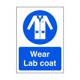 Wear lab coat - site safety signs - 1.2mm Rigid plastic for indoor/outdoor usage (400mm x 300mm) Viewing Distance within 14m.