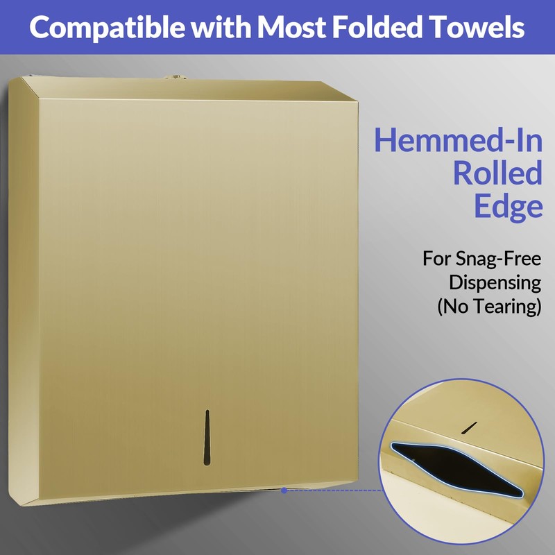 Stardrix Paper Towel Dispenser Wall Mount, Brushed Gold Stainless Steel