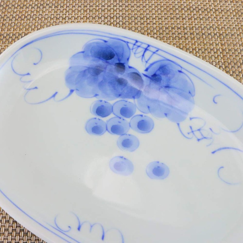 Pottery Dish, Arita Ware, Hasamiyaki, Grape Oval Plate (Small), Fish,