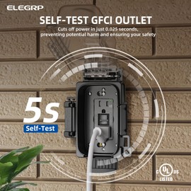ELEGRP Outdoor GFCI Outlet with Extra-Duty in Use Cover, 15 Amp TRWR Self-Test GFI Receptacle, 1 Gang Weather Resistant in-Use Cover, Lockable, Horizontal/Vertical Mount, UL Listed, 2 Pack, Black