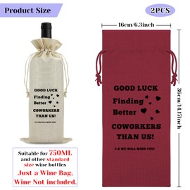 Vadaka 2PCS Coworker Leaving Gift New Job Gift for Coworker Wine Bag Farewell Going Away Present for Colleague Wine Drawstring Bag Goodbye Keepsake for Boss Men Friends Retirement Present