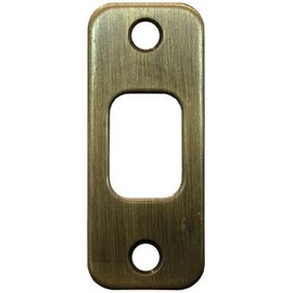Stone Harbor Hardware Round Corner Deadbolt Strike Plate, 1-1/8" x 2-3/4", 2-1/8" Center-to-Center, Antique Brass