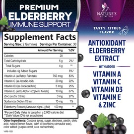 Immune Support Gummies - Sambucus Elderberry Gummy with Elder Berry Extract, Zinc & Vitamin C, Natural Vegan Immune Support Supplement for Adults & Children, Gummy Elderberry Vitamins - 60 Gummies
