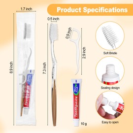 SLequipo 10pcs Disposable Toothbrushes with Toothpaste Floss Individually Wrapped, Disposable Toothbrush Bulk, 10g Toothpaste, Dental Floss Pick, Bulk Toothbrush Kit for Homeless,Airbnb,Hotel,Guest
