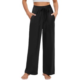 SEMARO Womens Casual Wide Leg Pajama Pants Soft High Waisted Yoga Palazzo Sweatpants Loose Comfy Lounge Pants with Pockets Black