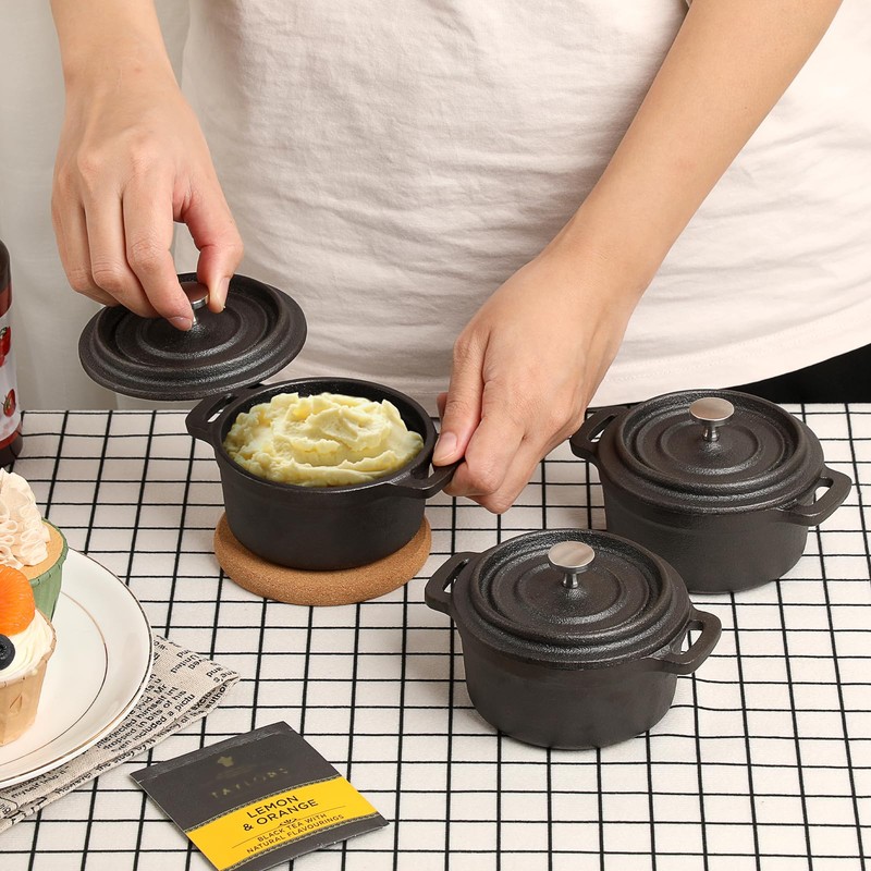 OGANAZI 3 Pcs Mini Cast Iron Dutch Oven Set –
