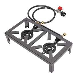 YIPONYT Portable 2 Burner Outdoor Gas Propane Stove Cooker with Adjustable 0-20Psi Regulator Hose for Patio Camping, BBQ, Home Brewing, Turkey Fry, Maple Syrup Prep