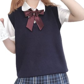 Foravana School Vest, Girls, Student Uniform, Knit, V-Neck, Knit Vest, All Seasons, 100% Cotton, Sleeveless, For School, Solid, Loose Fit, Kids, Unisex, Spring, Summer, Autumn, Winter, A / Navy