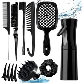 16 Pcs Kit Profesional De Peines Y Cepillos Para Cabello, Juego Completo Para Estilizar Y Herramientas Para Peinado, Húmedo Y Seco, para Pelo Fino Y Grueso Peine Cepillo de Cerdas (Negro)