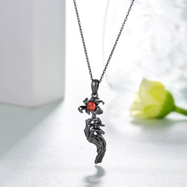 Fuguangju Skull Necklace 925 Sterling Silver Skeleton Hand Necklace Gothic Skull Jewelry Gifts for Women Men