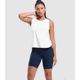 MIER Womens Dry Fit Workout Tank Tops Loose Fit Sleeveless Athletic Running Shirts Tennis Gym Exercise Tops, White, XL